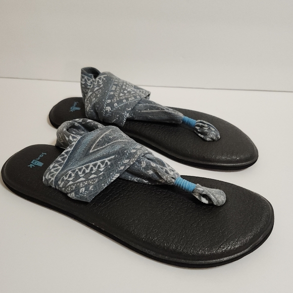 SANUK YOGA MAT CLOTH SLING/STRAP THONG SANDAL FADED BLUE/GREY WOMENS SIZE 9 US - Picture 1 of 11